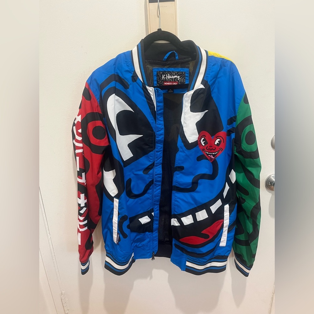Members Only Black and Blue Patterned Jacket